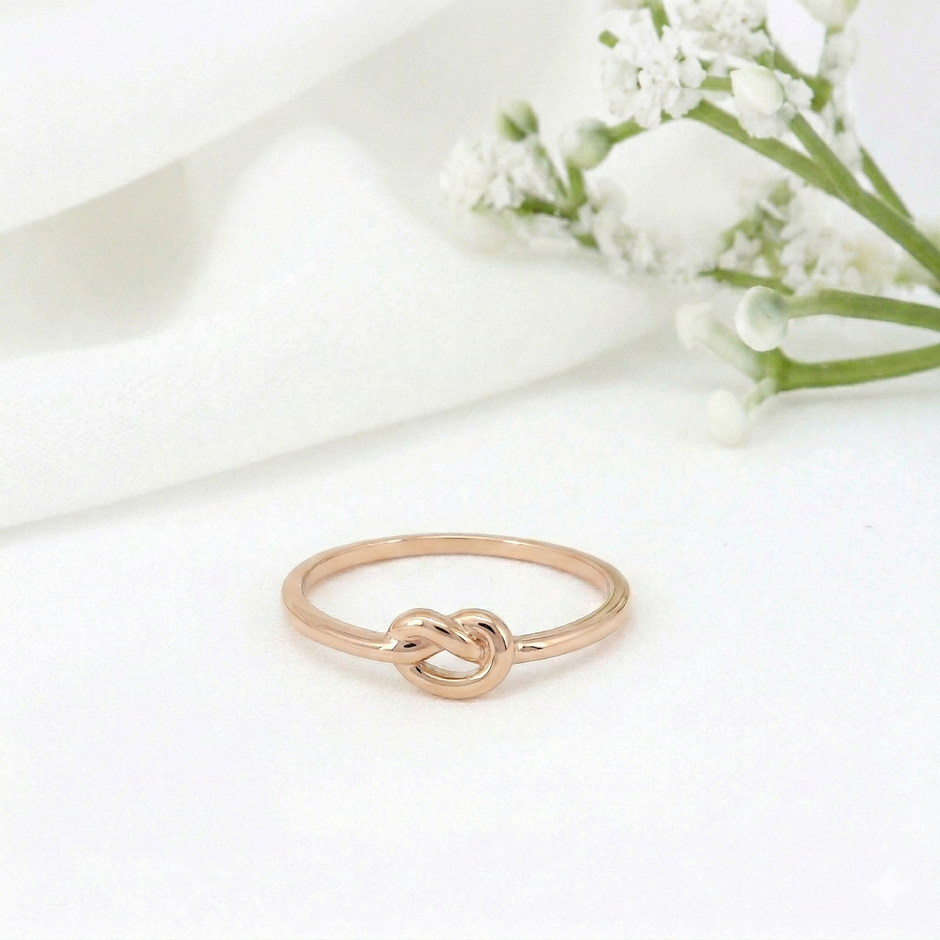 Minimalist Solid Gold Dainty True Knot Stacking Band Ring