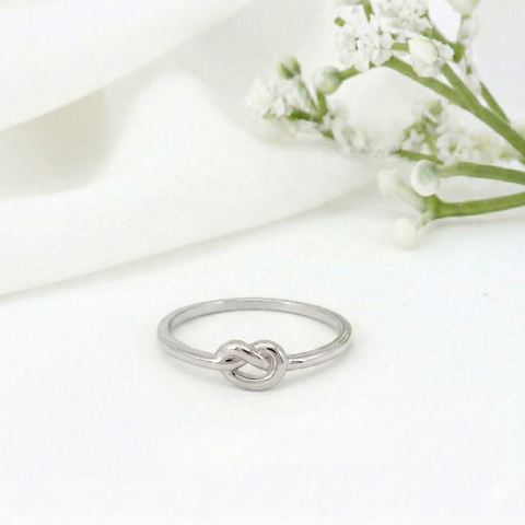 Minimalist Solid Gold Dainty True Knot Stacking Band Ring
