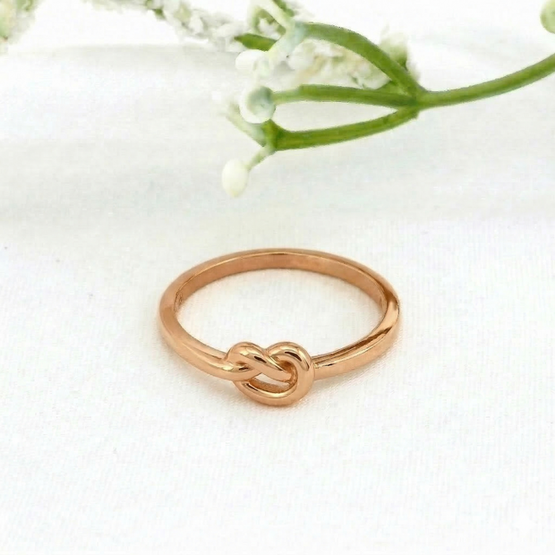 Minimalist Solid Gold Dainty True Knot Stacking Band Ring