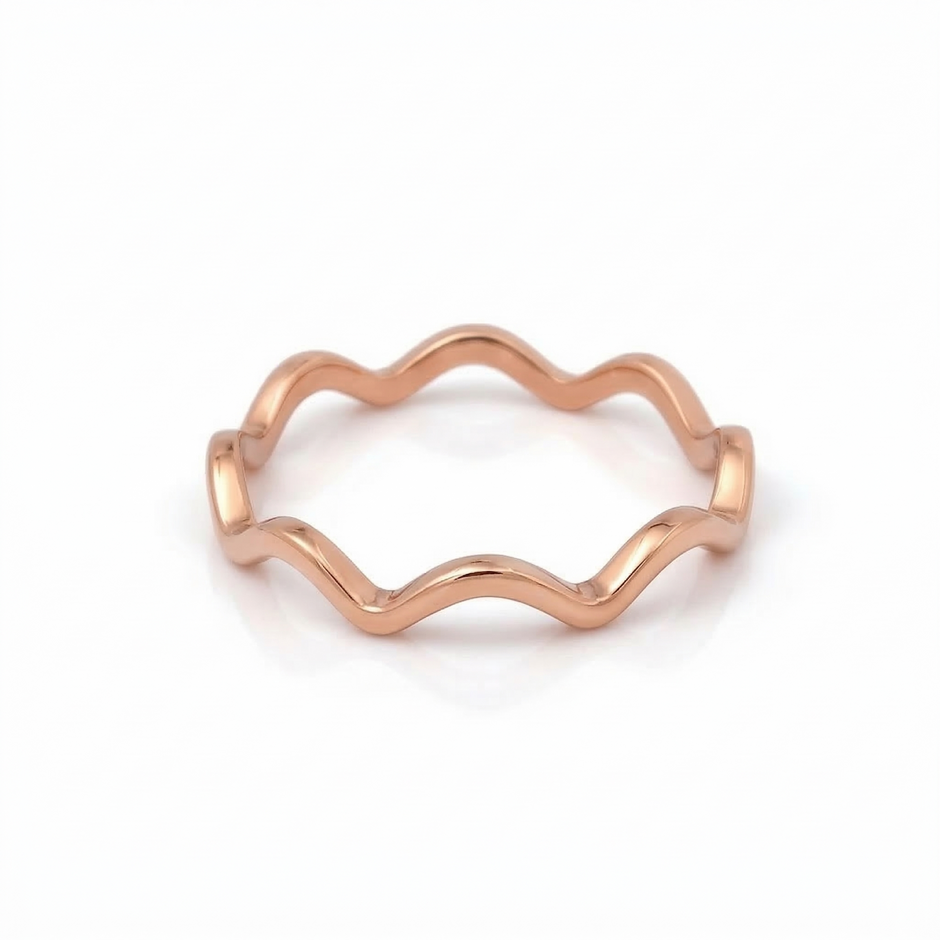 Minimalist Solid Gold Dainty ZigZag Wave Stacking Ring