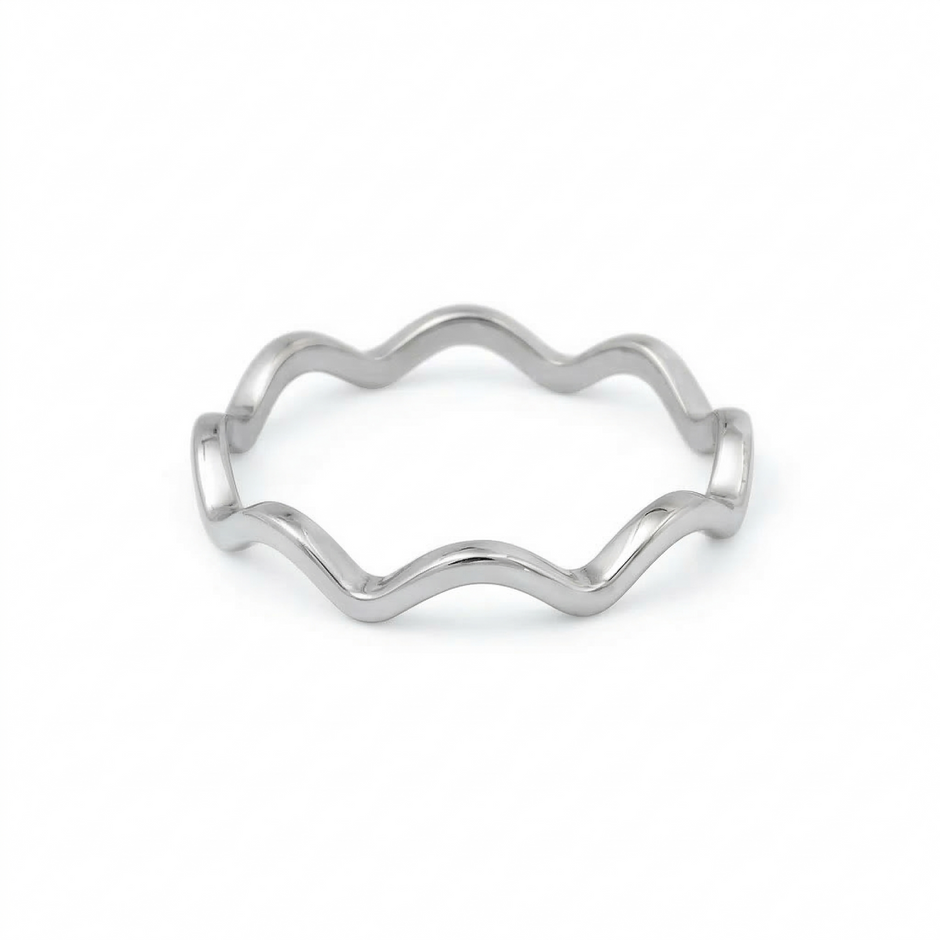 Minimalist Solid Gold Dainty ZigZag Wave Stacking Ring