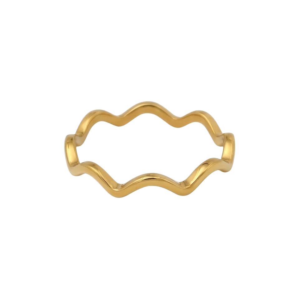 Minimalist Solid Gold Dainty ZigZag Wave Stacking Ring