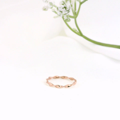 Minimalist Solid Gold Dainty Twisted Gold Stacking Band Ring