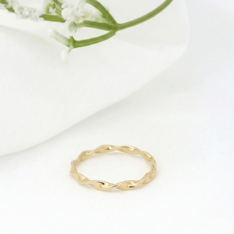 Minimalist Solid Gold Dainty Twisted Gold Stacking Band Ring
