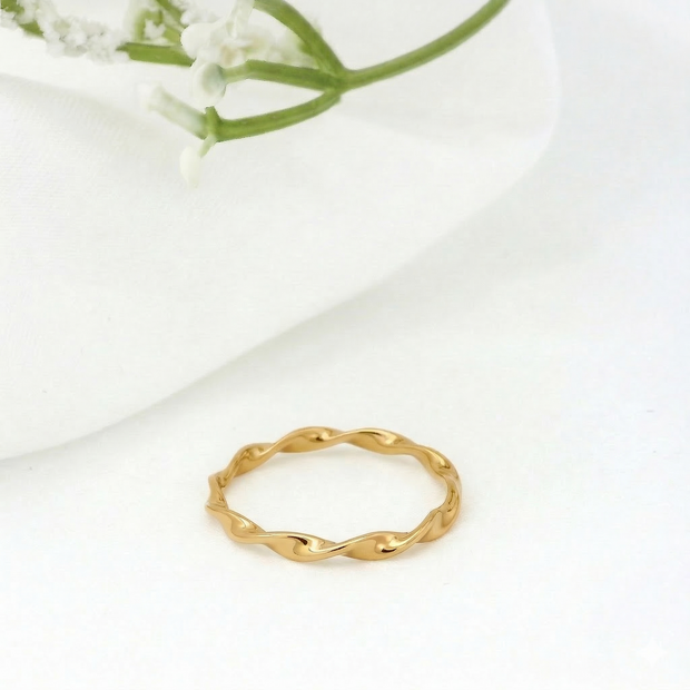Minimalist Solid Gold Dainty Twisted Gold Stacking Band Ring