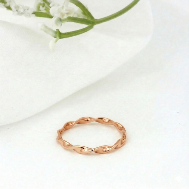 Minimalist Solid Gold Dainty Twisted Gold Stacking Band Ring