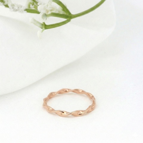 Minimalist Solid Gold Dainty Twisted Gold Stacking Band Ring