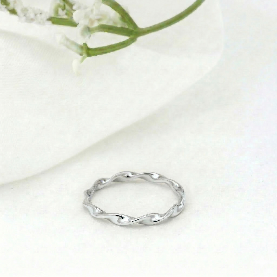 Minimalist Solid Gold Dainty Twisted Gold Stacking Band Ring
