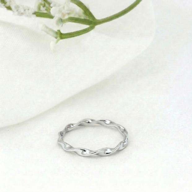 Minimalist Solid Gold Dainty Twisted Gold Stacking Band Ring