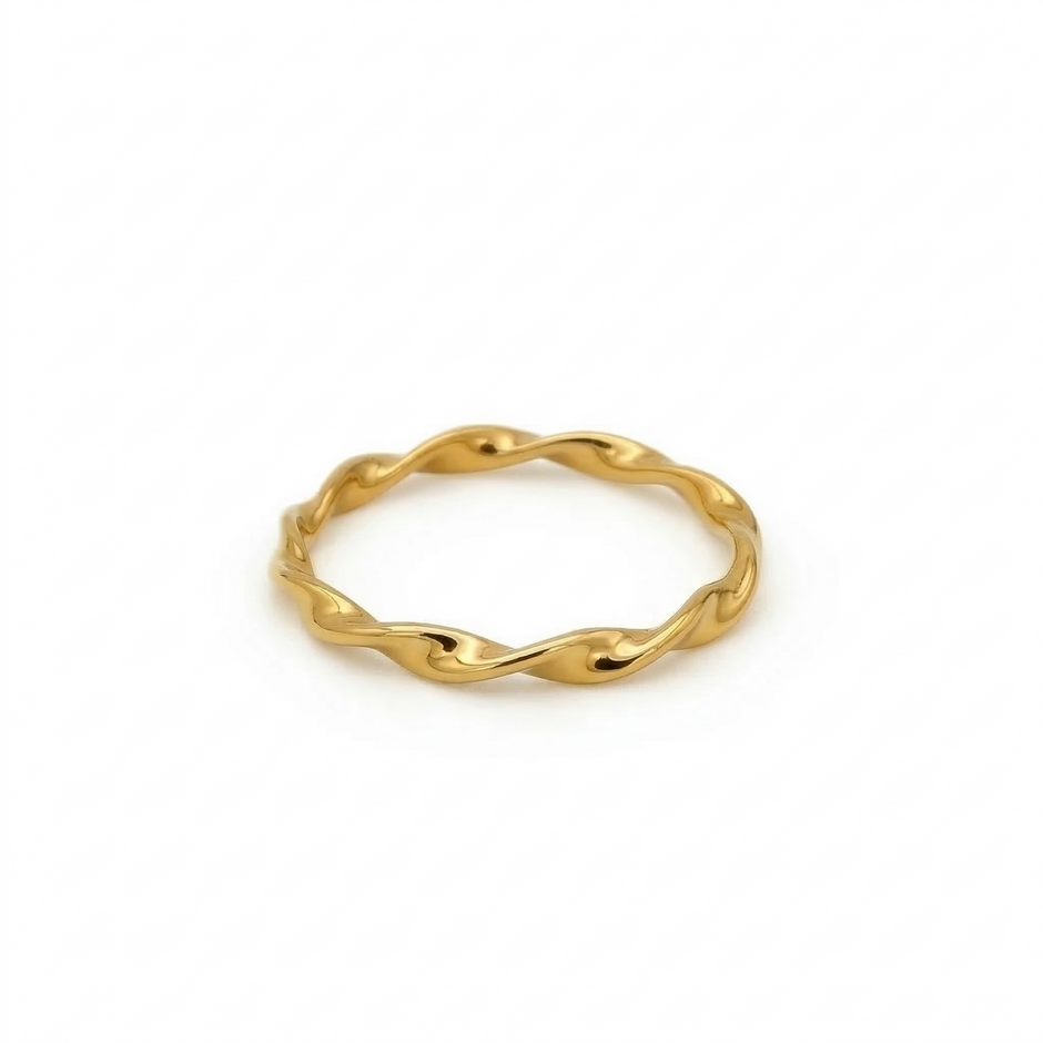 Minimalist Solid Gold Dainty Twisted Gold Stacking Band Ring