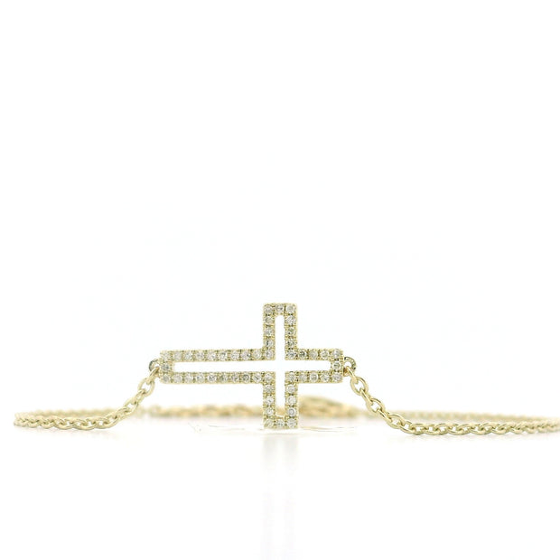 14k Yellow Gold Diamond Cross Halo Bracelet