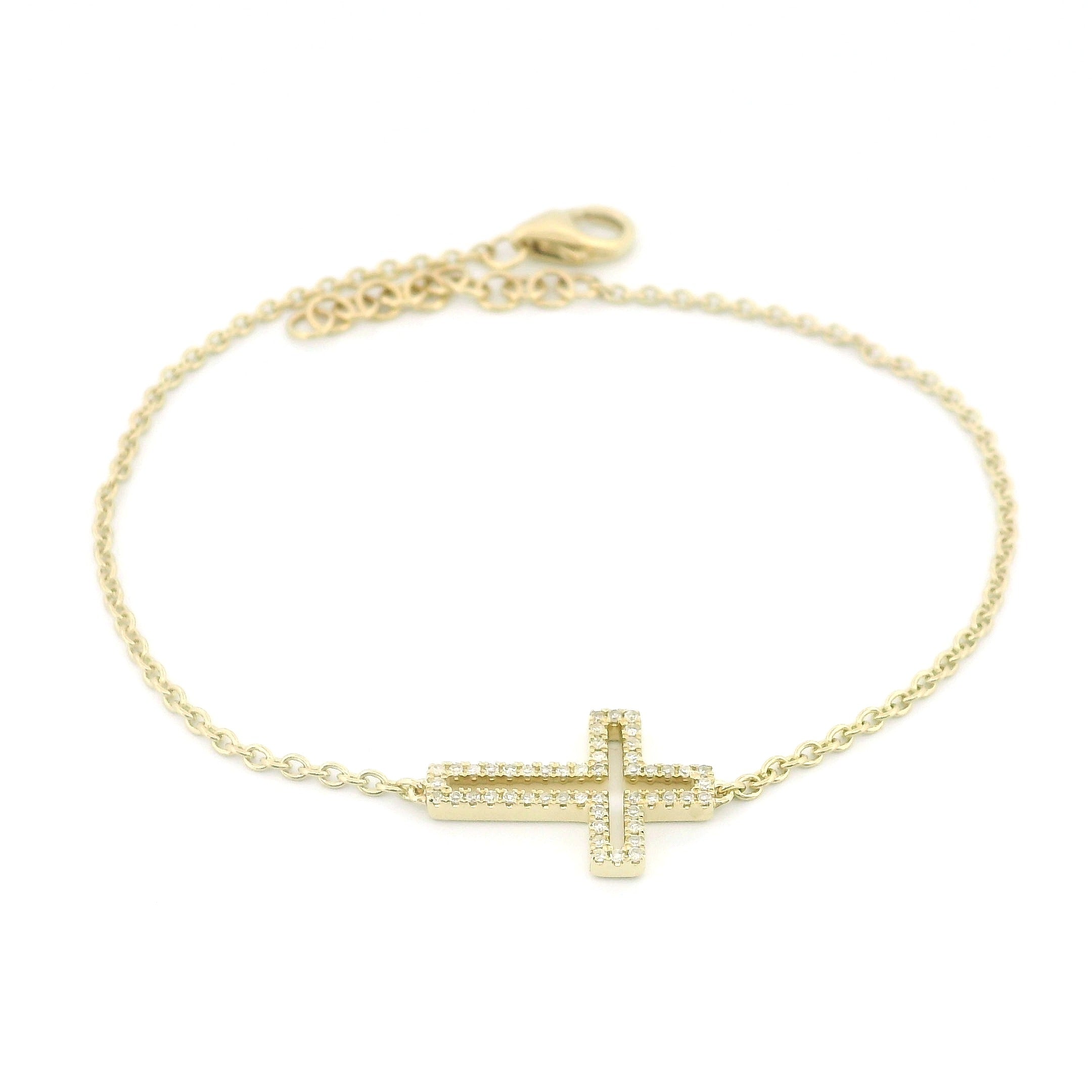 14k Yellow Gold Diamond Cross Halo Bracelet