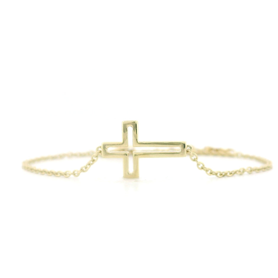 14k Yellow Gold Diamond Cross Halo Bracelet