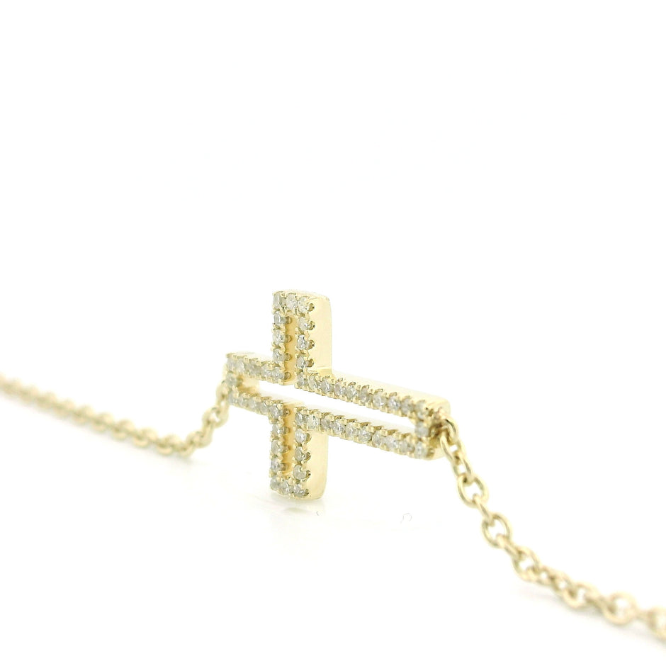 14k Yellow Gold Diamond Cross Halo Bracelet