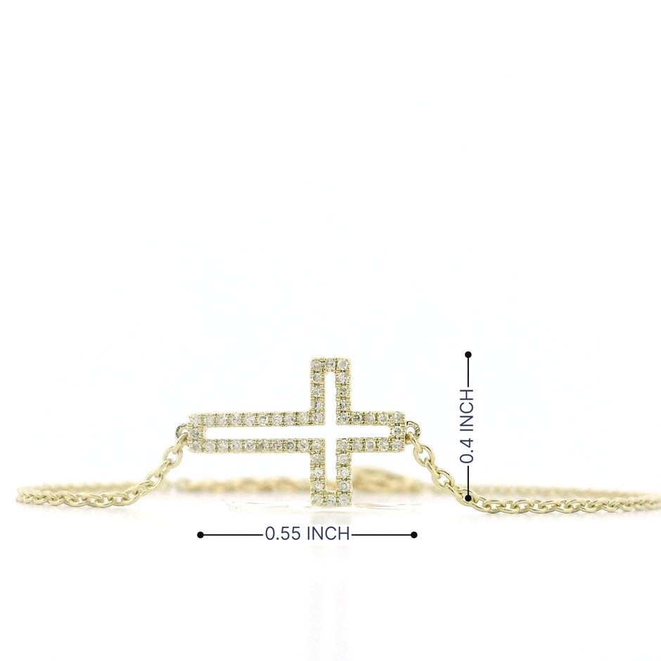 14k Yellow Gold Diamond Cross Halo Bracelet