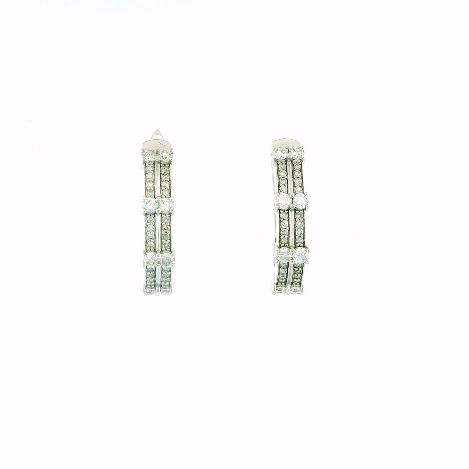 10k White Gold Double Line Hoop Earrings