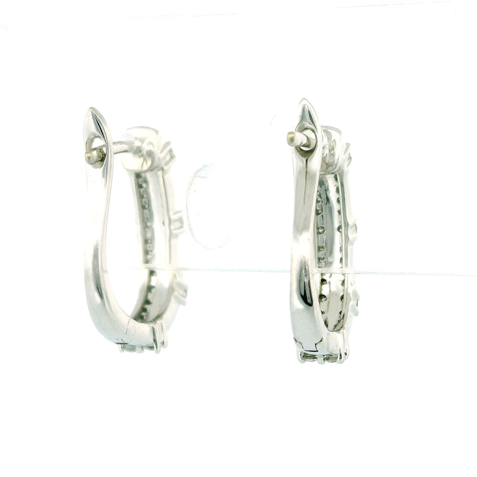 10k White Gold Double Line Hoop Earrings