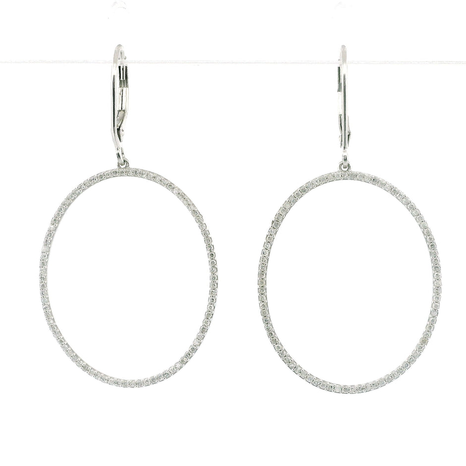 10k White Gold Diamond Hoop Earrings