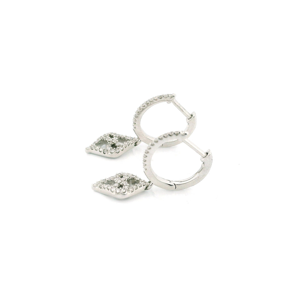 10k White Gold Diamond Hoop Earrings with Dangling Charm