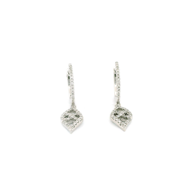 10k White Gold Diamond Hoop Earrings with Dangling Charm