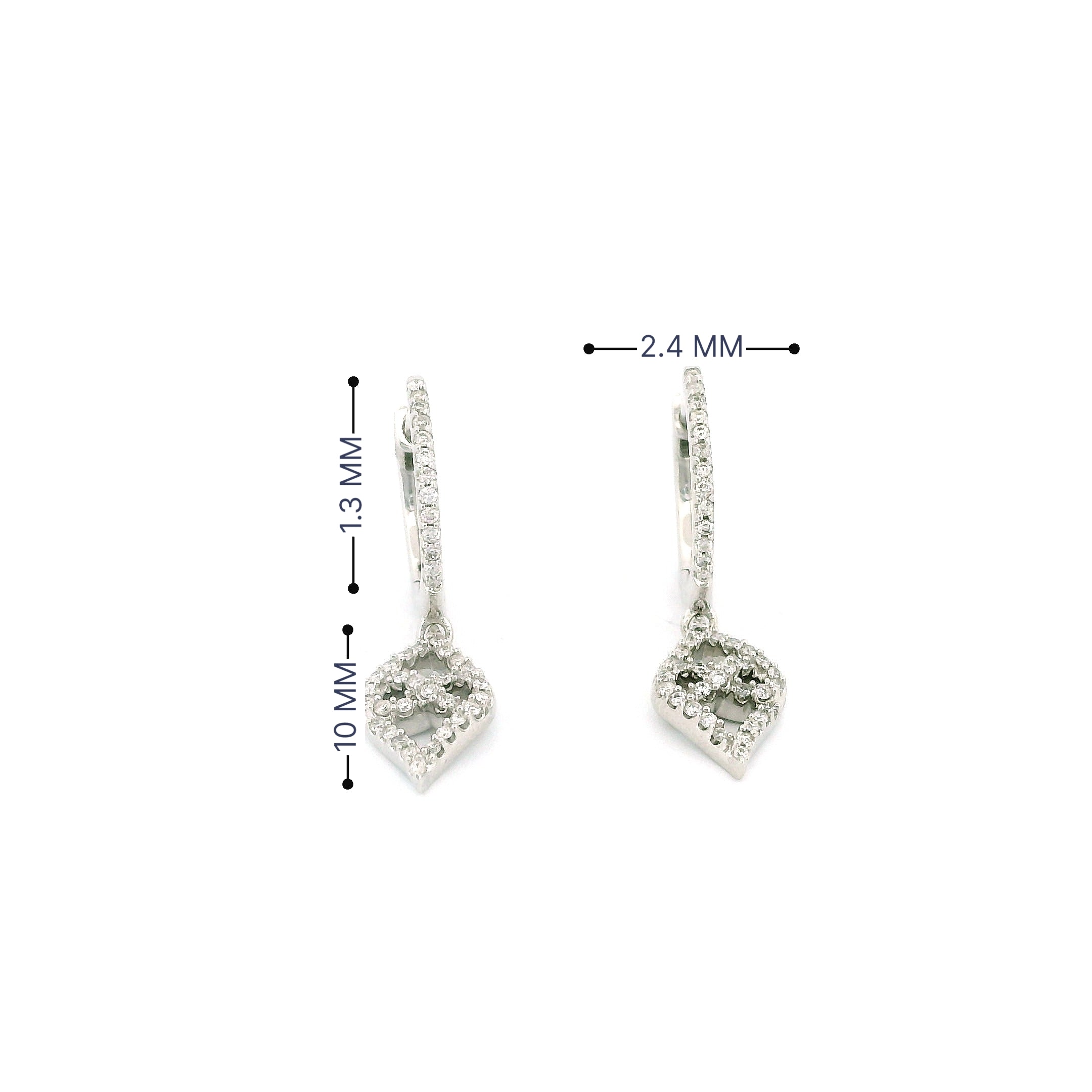 10k White Gold Diamond Hoop Earrings with Dangling Charm