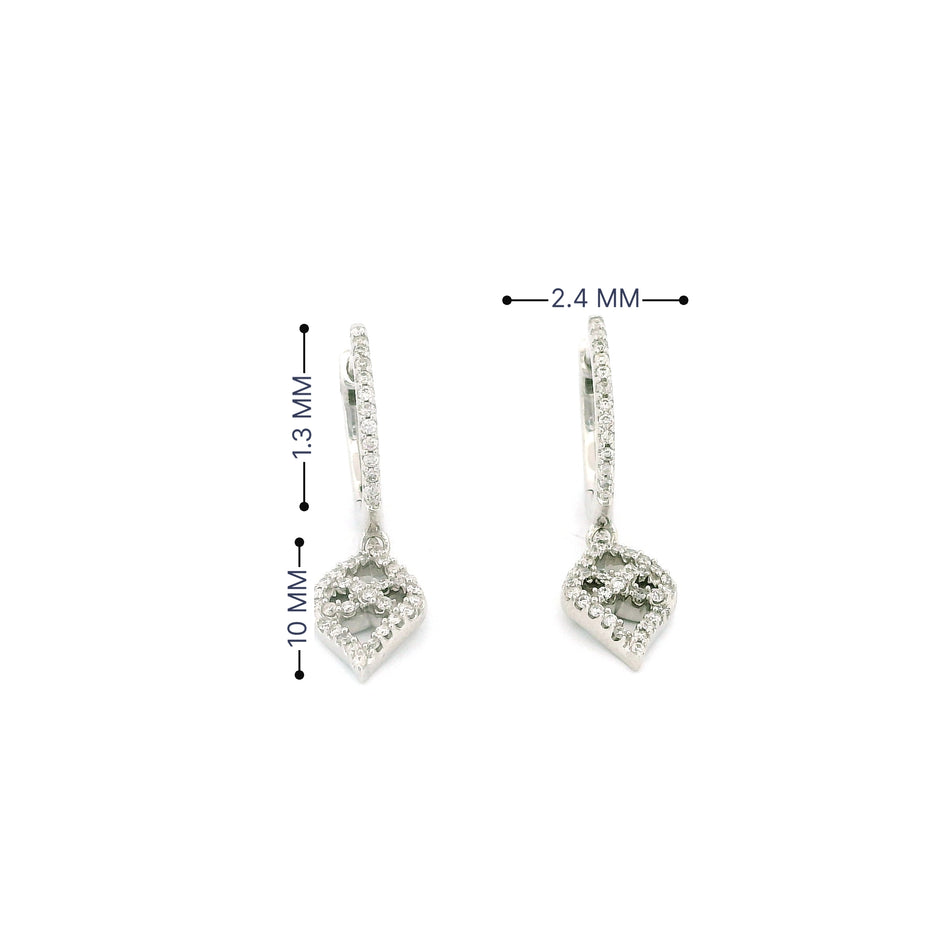 10k White Gold Diamond Hoop Earrings with Dangling Charm