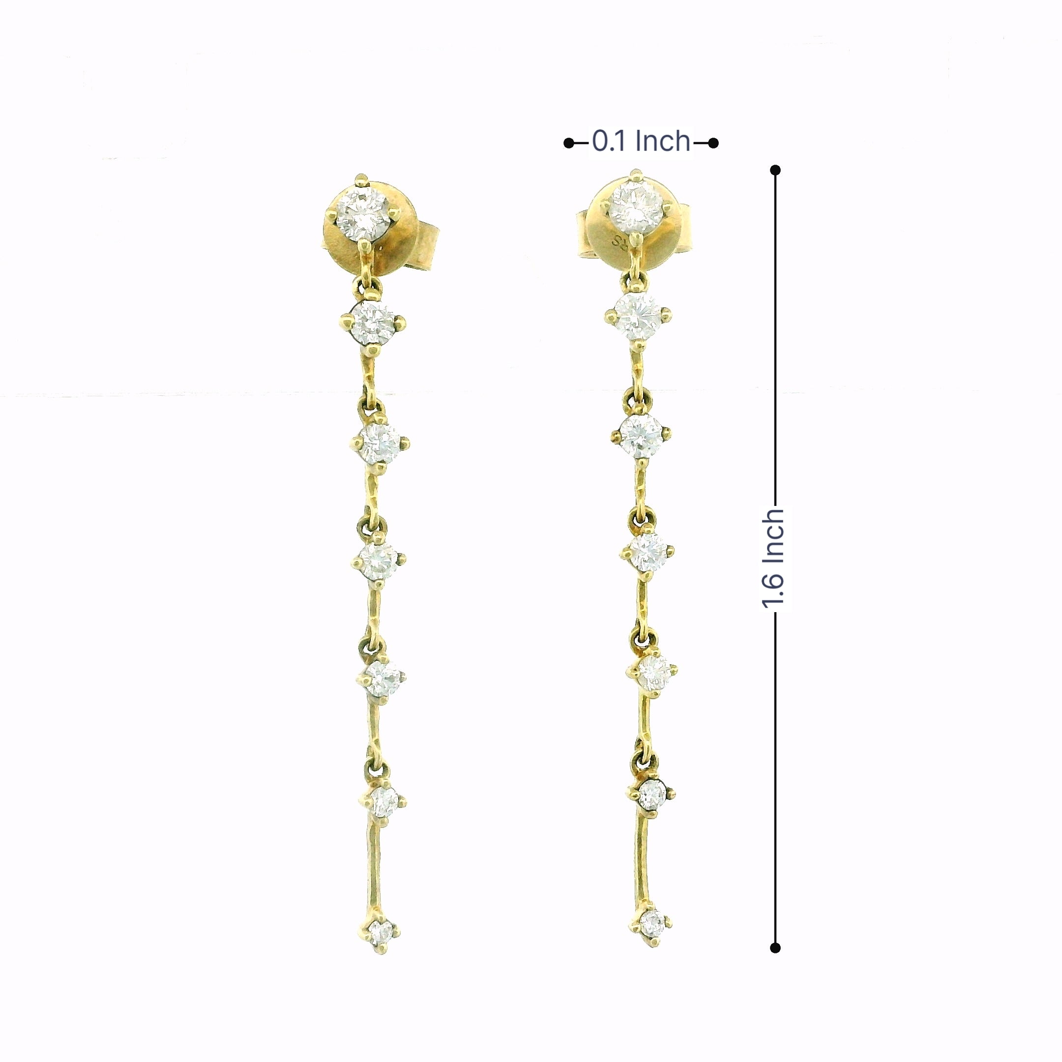 10k Yellow Gold Long Linear Diamond Earrings