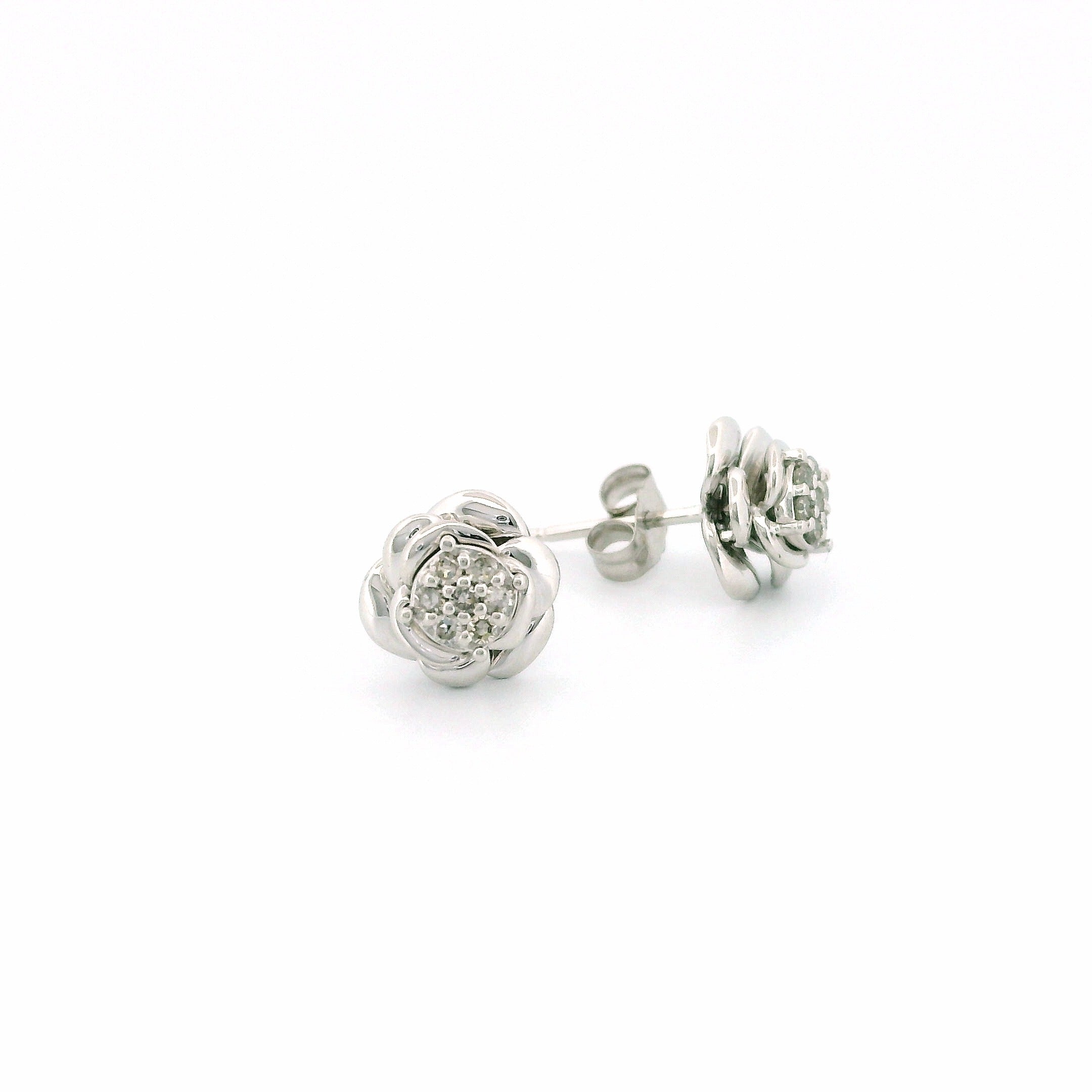10k Gold Rose Cluster Diamond Stud Earrings