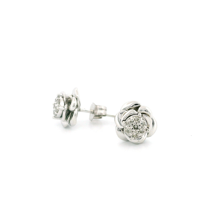 10k Gold Rose Cluster Diamond Stud Earrings