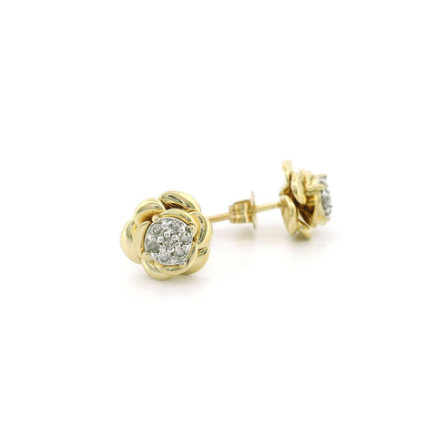 10k Gold Rose Cluster Diamond Stud Earrings