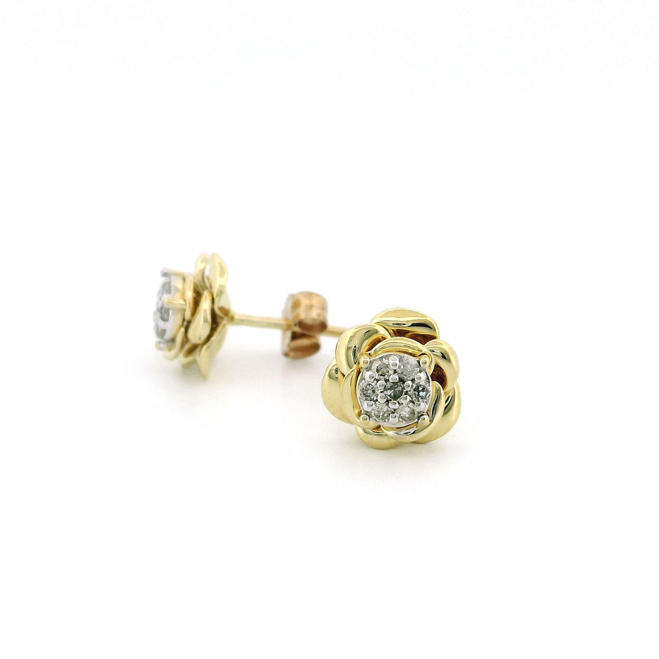 10k Gold Rose Cluster Diamond Stud Earrings