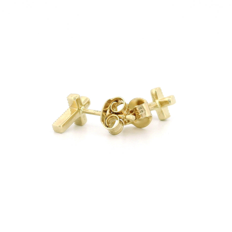 14k Gold Diamond Cross Stud Earrings