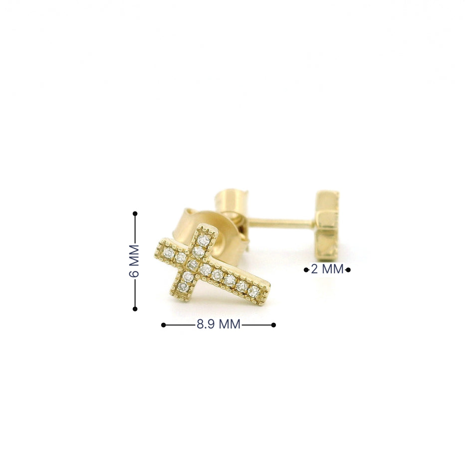 14k Gold Diamond Cross Stud Earrings