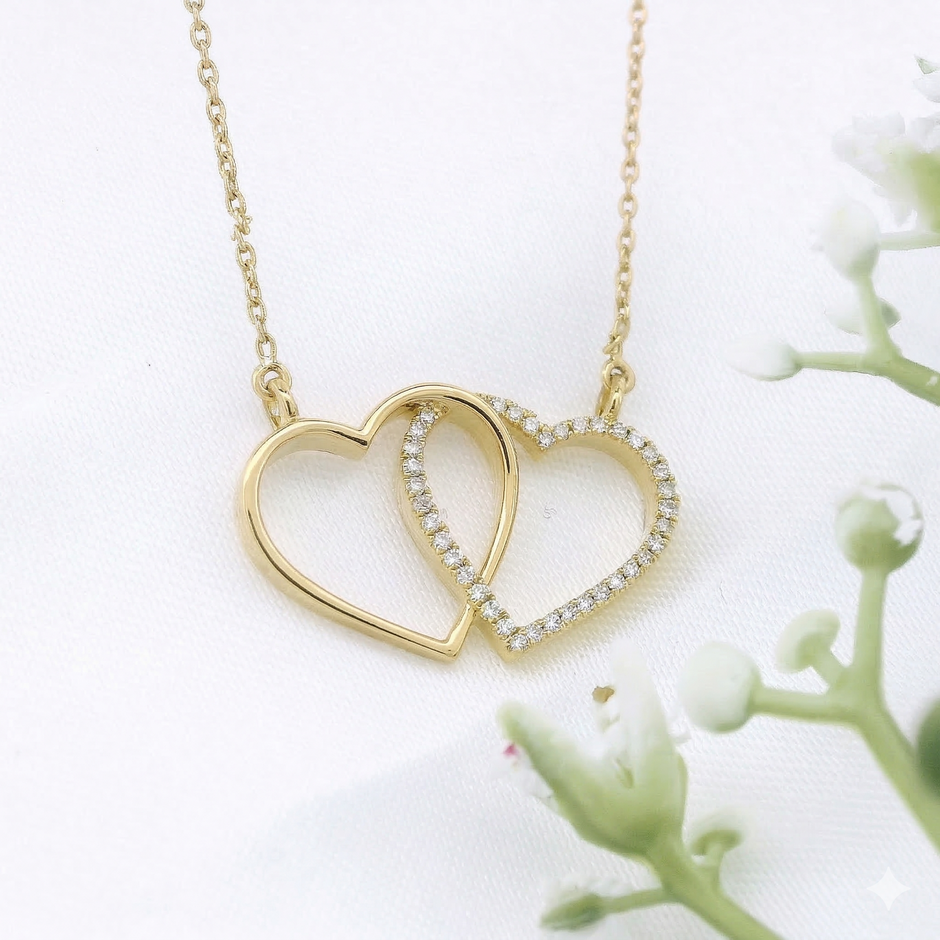 14k Gold Interlocking Diamond Heart Necklace
