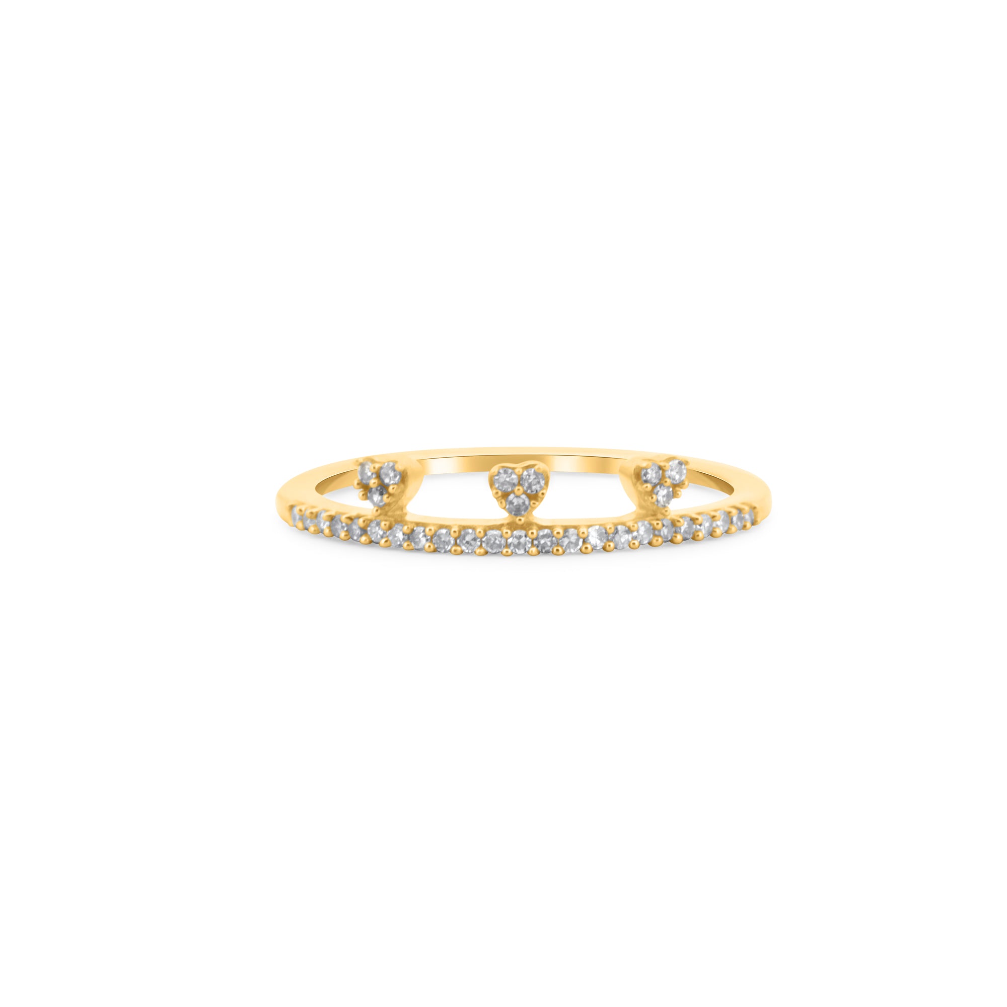10k Gold with .10Ctw Natural White Diamond Triple Mini Hearts Ring