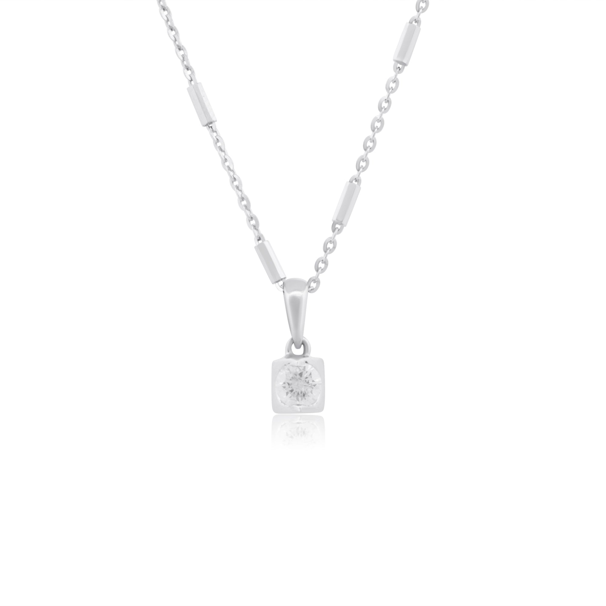 14k White Gold with .18Ctw White Diamond Solitaire Minimalist Necklace