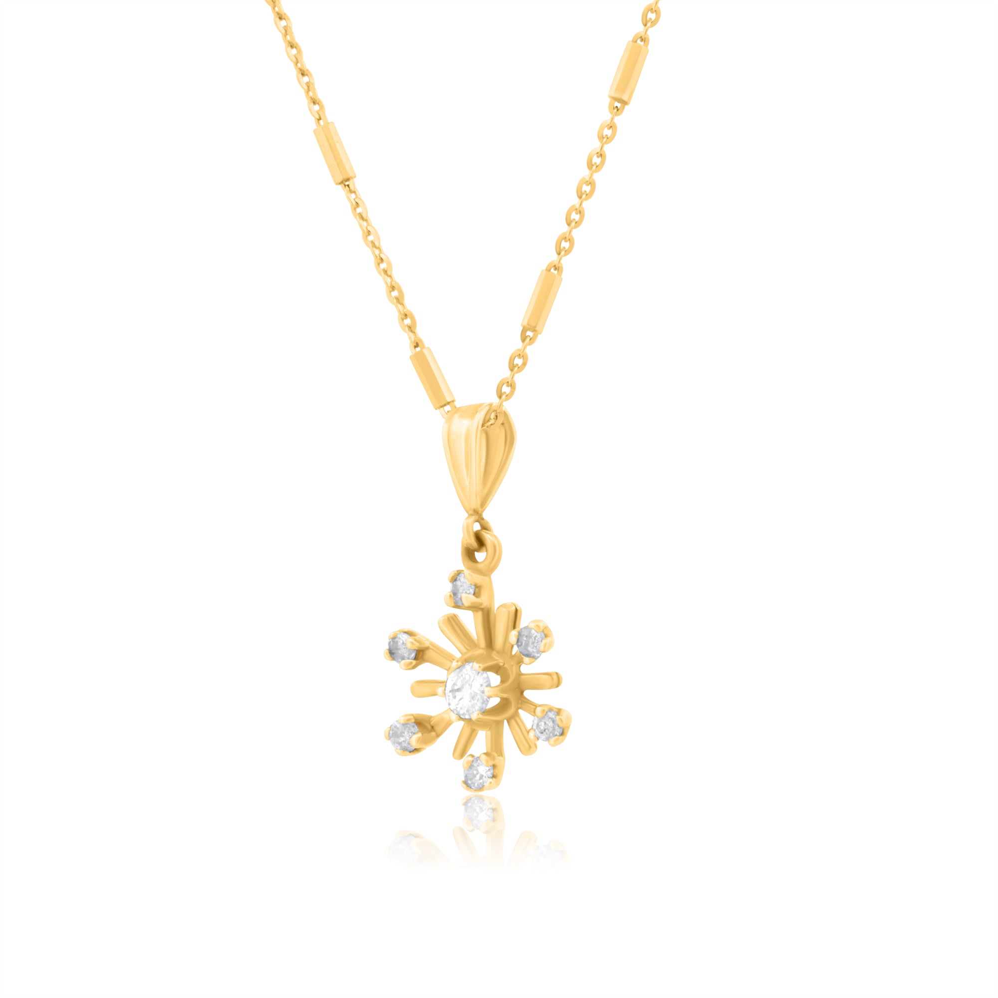 14k Yellow Gold with .14Ctw White Diamond Shining Star Necklace