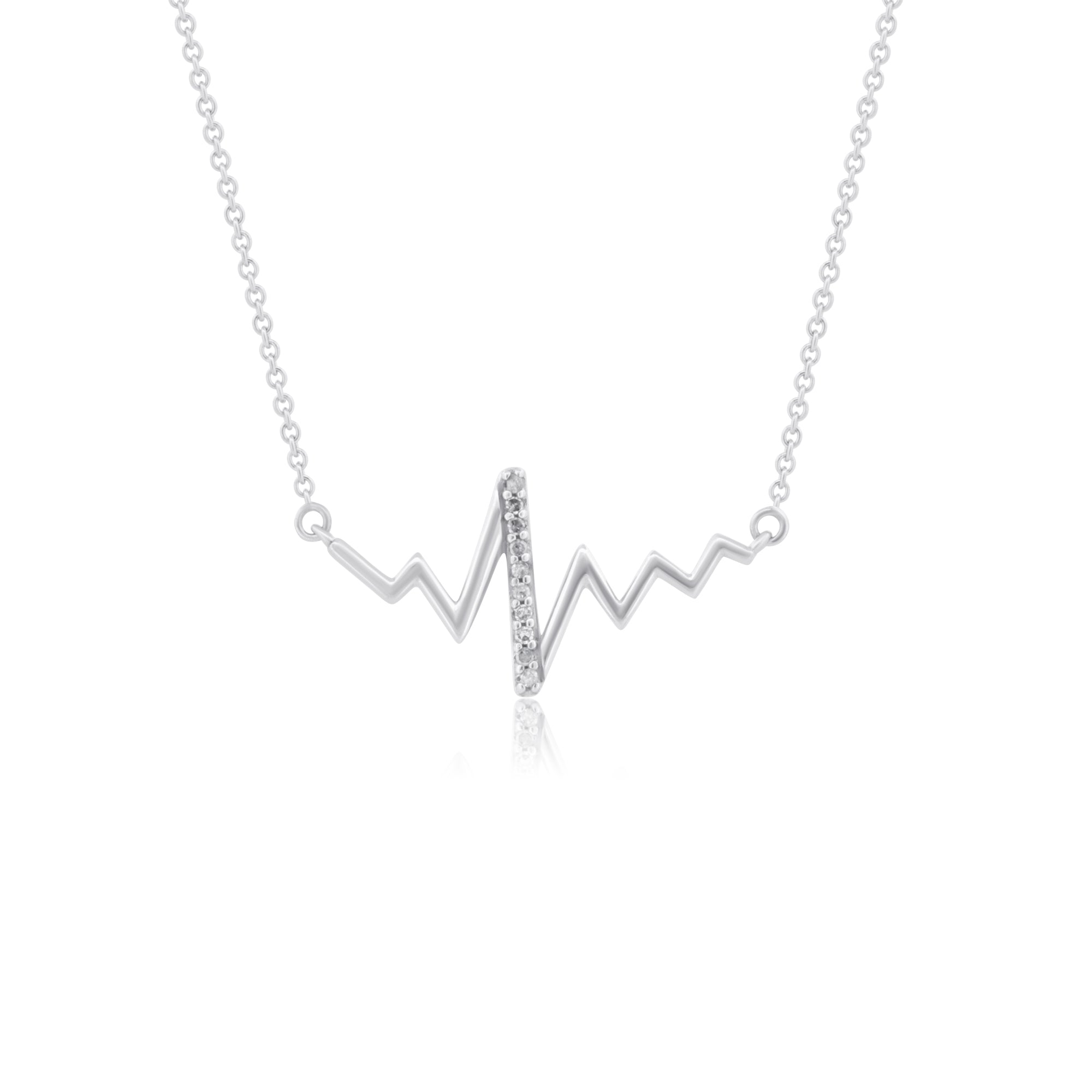 10k White Gold with 0.04Ctw White Diamond Minimalist Heartbeat Necklace