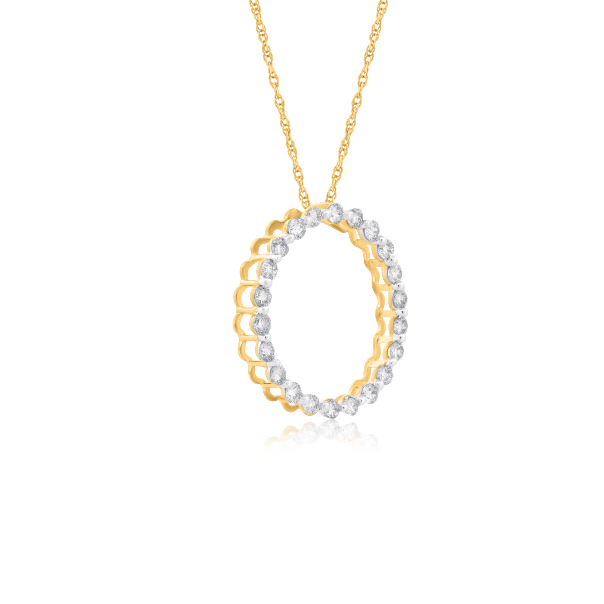 10k Yellow Gold with .50Ctw White Diamond Circle Minimalist Necklace