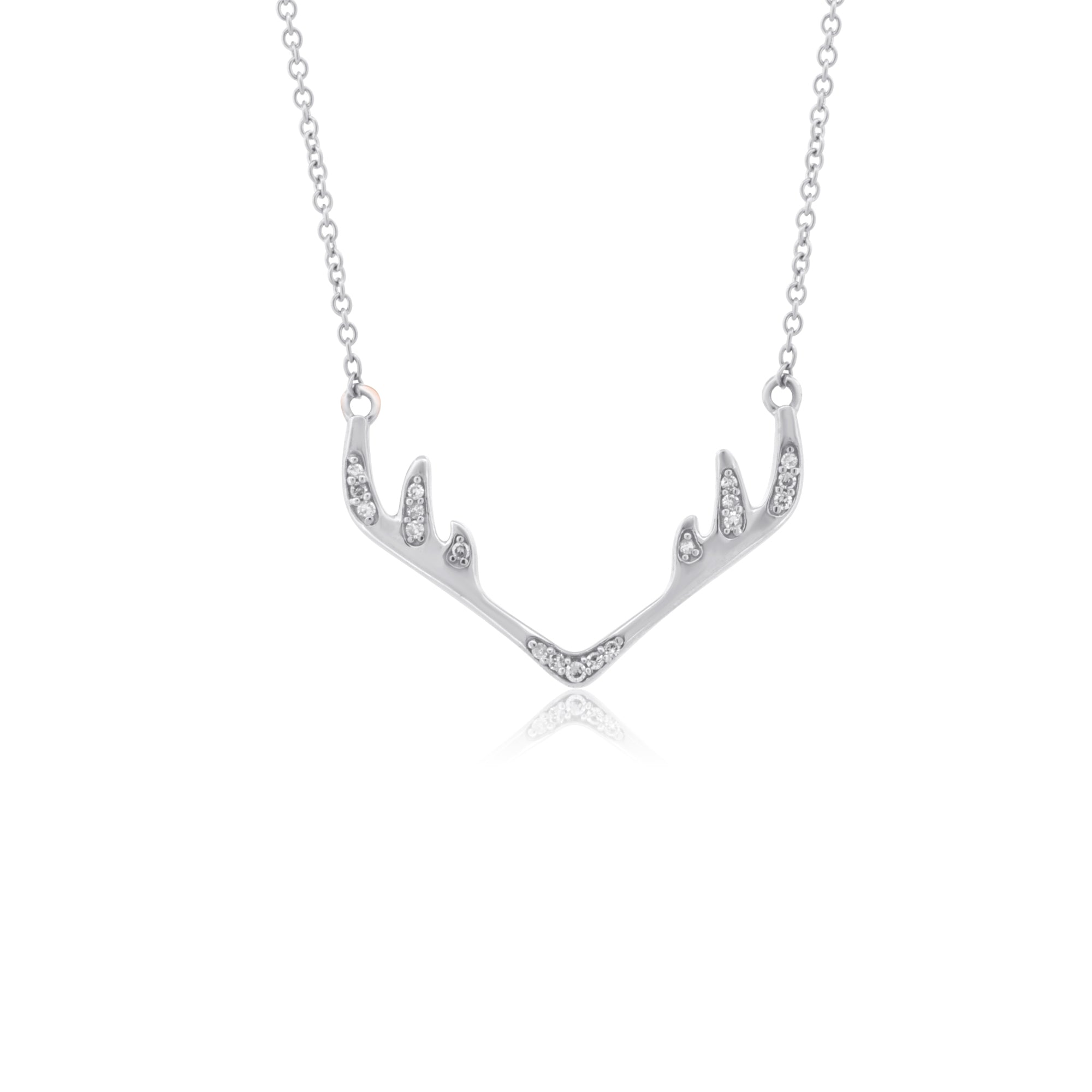 14k Gold with .05Ctw White Diamond Minimalist Reindeer Necklace