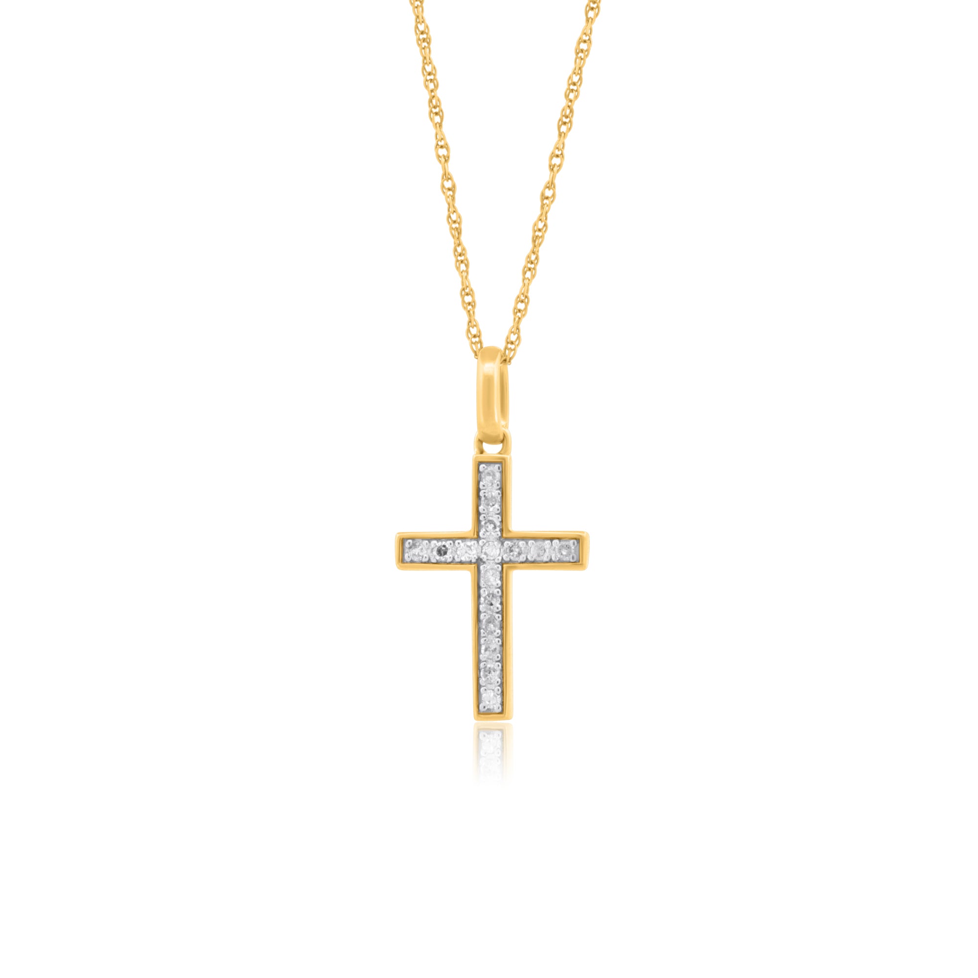 10k Gold with 0.12CT White Diamond Cross Minimalist Necklace