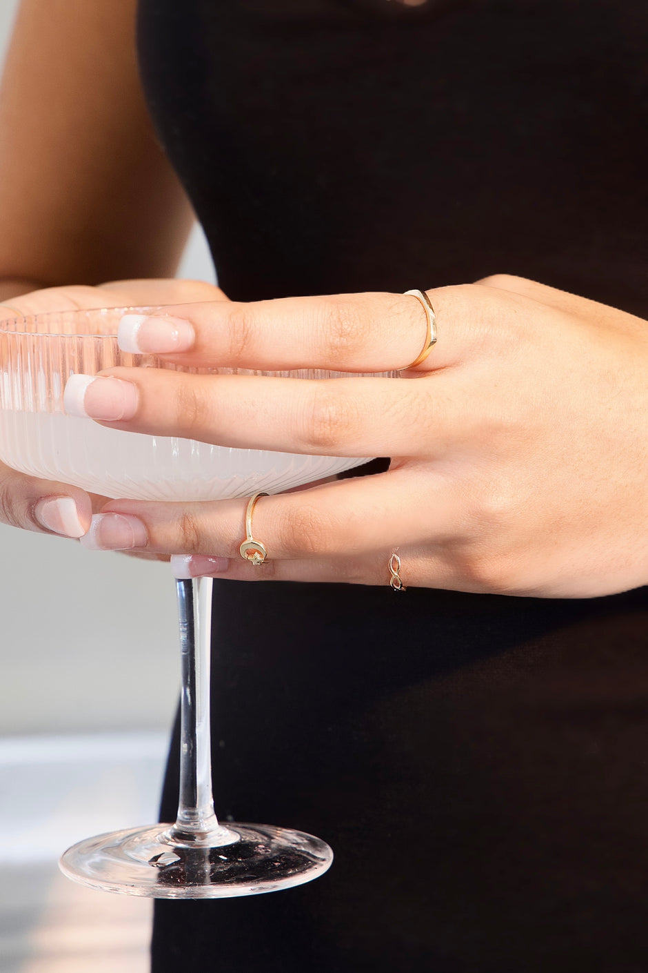 Minimalist Solid Gold Dainty Crescent Moon & Star Gold Stacking Band Ring