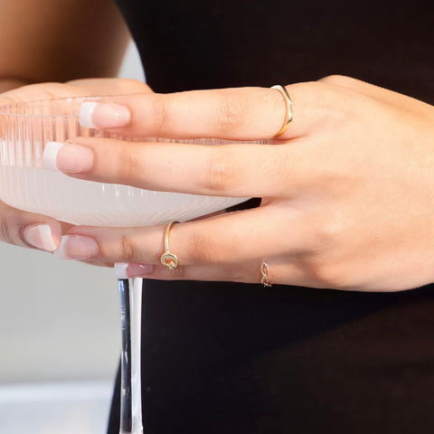 Minimalist Solid Gold Dainty Crescent Moon & Star Gold Stacking Band Ring