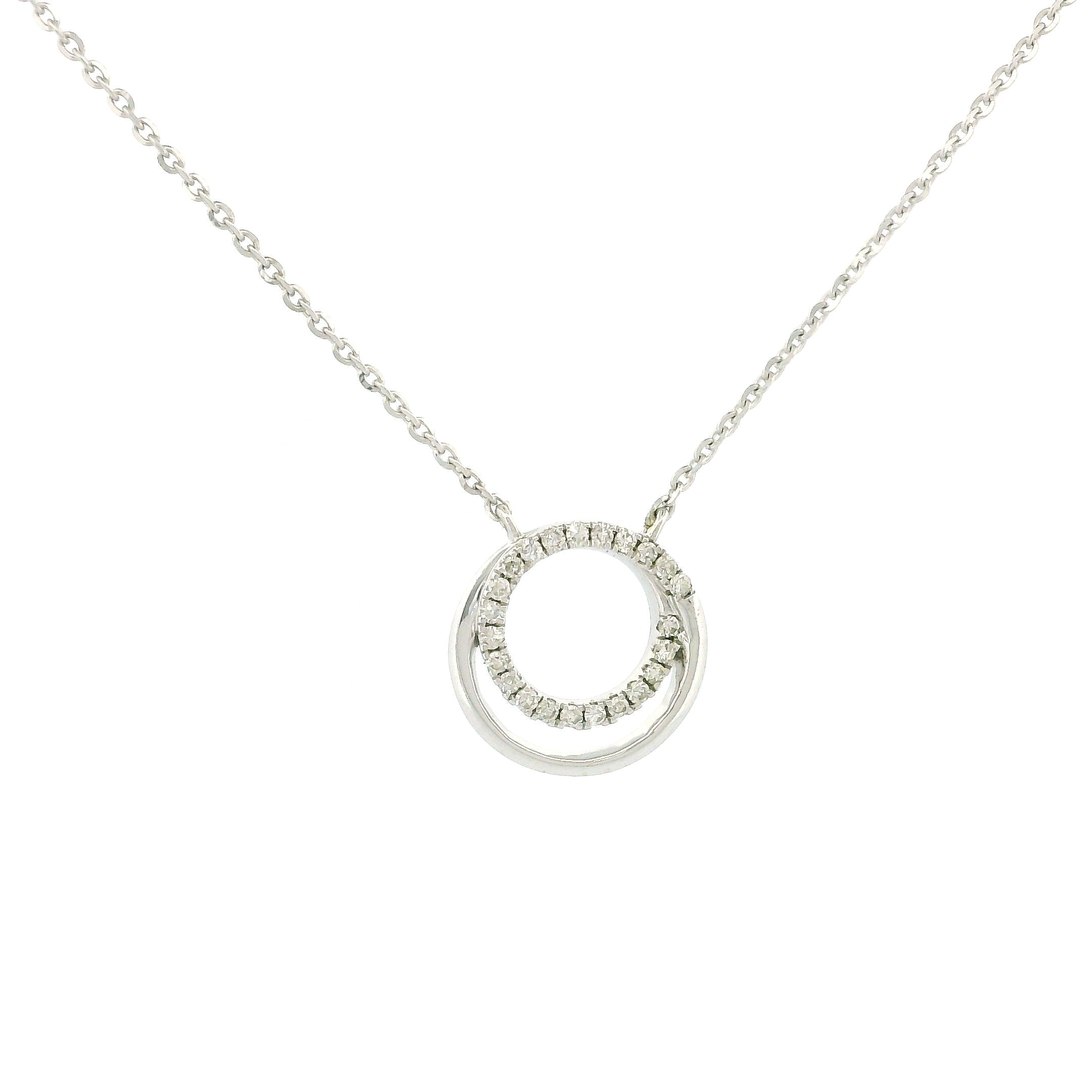 10k White Gold Double Circle Charm Necklace