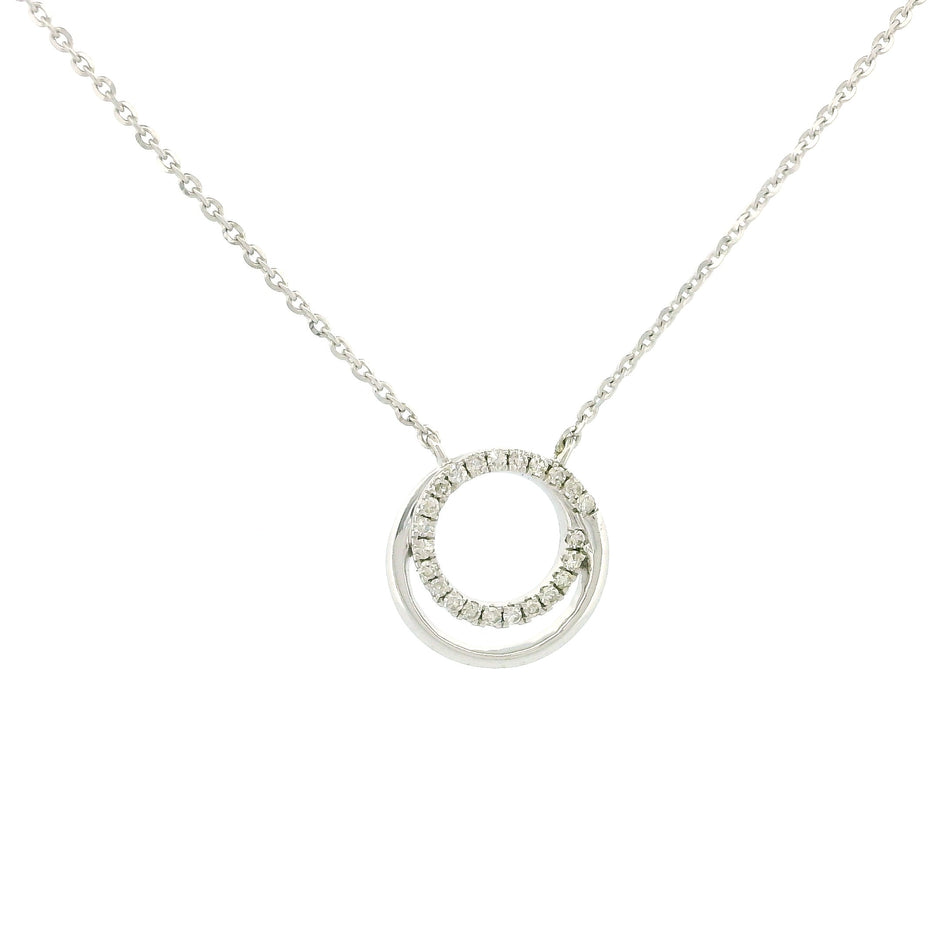 10k White Gold Double Circle Charm Necklace