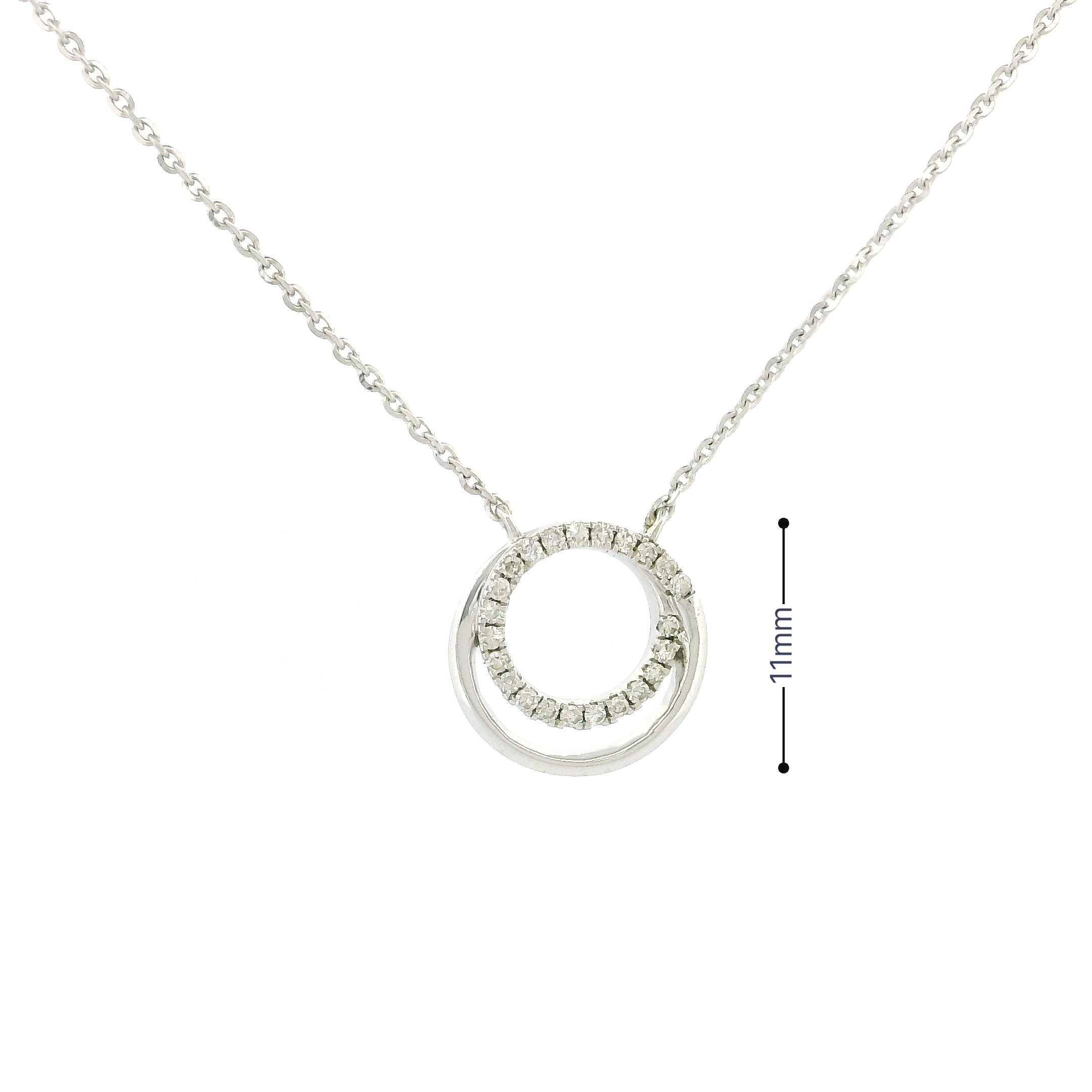 10k White Gold Double Circle Charm Necklace