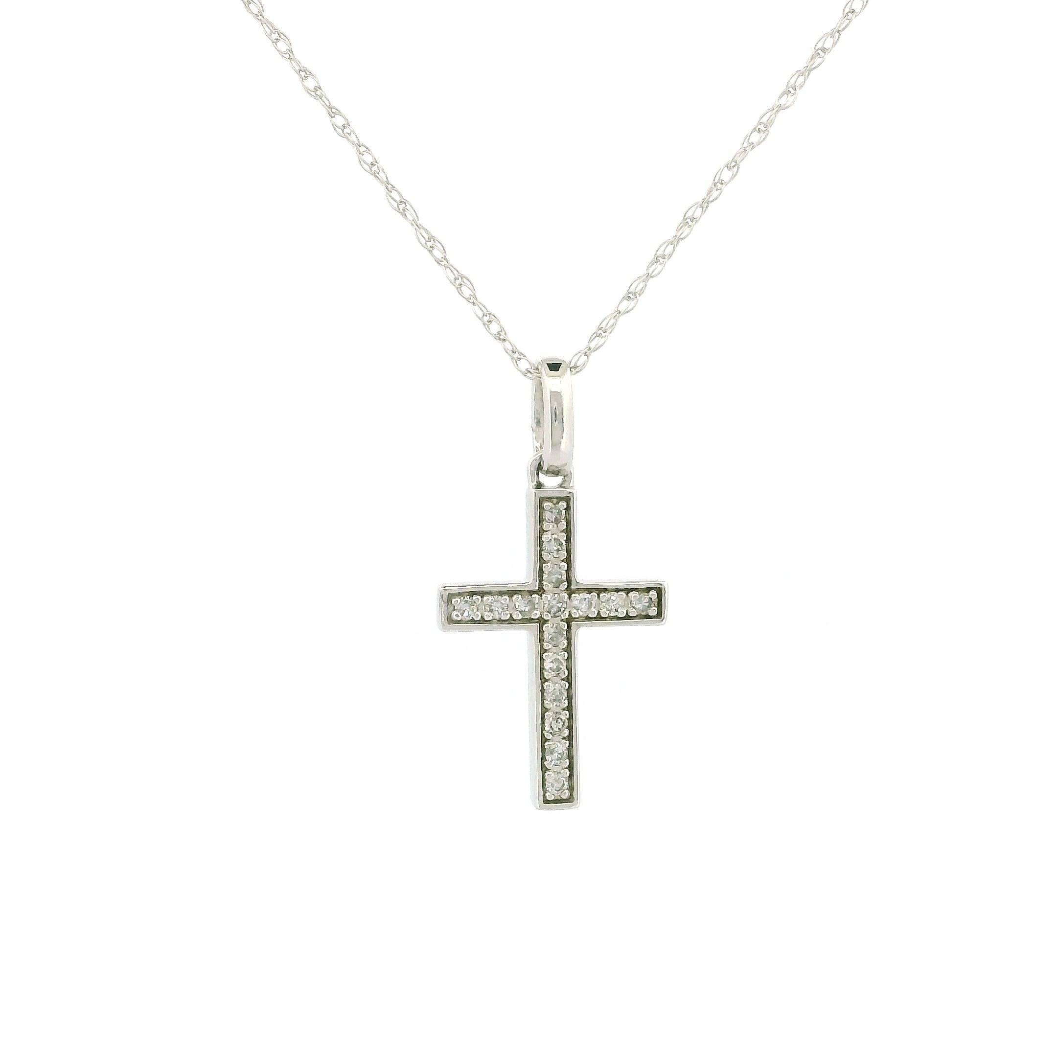 10k White Gold Tiny Cross Diamond Charm Necklace