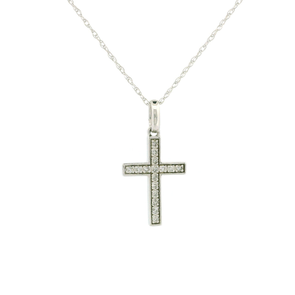 10k White Gold Tiny Cross Diamond Charm Necklace