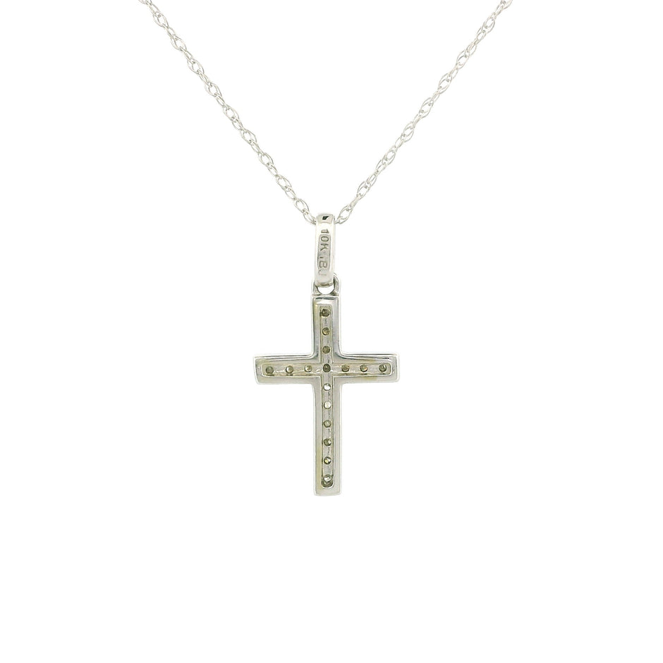 10k White Gold Tiny Cross Diamond Charm Necklace
