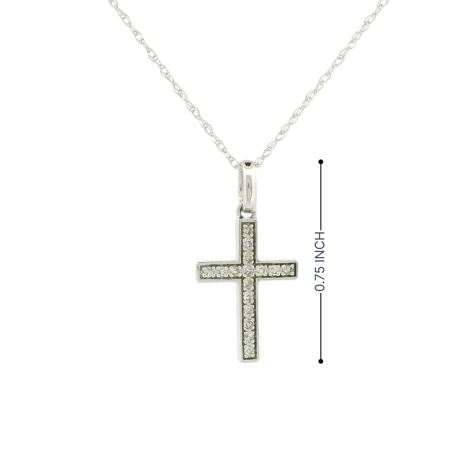 10k White Gold Tiny Cross Diamond Charm Necklace